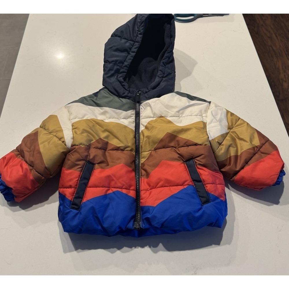 Old Navy Colorful Chevron Puffer Jacket Winter Fleece Lined Size 12 18 Months